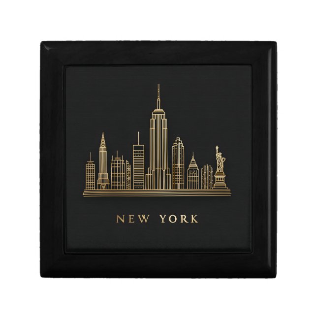 New York City Skyline Gold Line Art Gift Box (Front)
