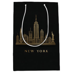 New York City Skyline Gold Line Art Medium Gift Bag