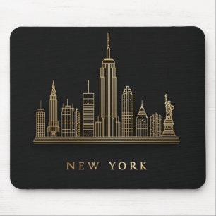 New York City Skyline Gold Line Art Mouse Pad