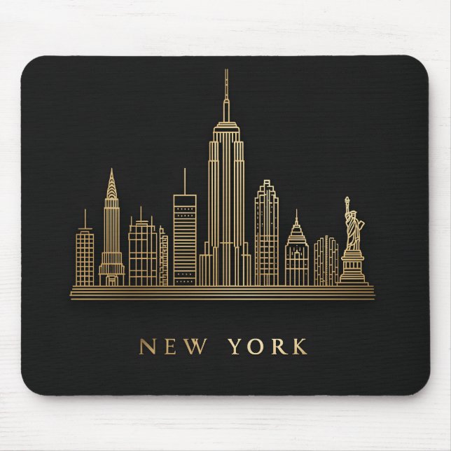 New York City Skyline Gold Line Art Mouse Pad (Front)