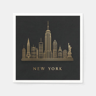 New York City Skyline Gold Line Art Napkins