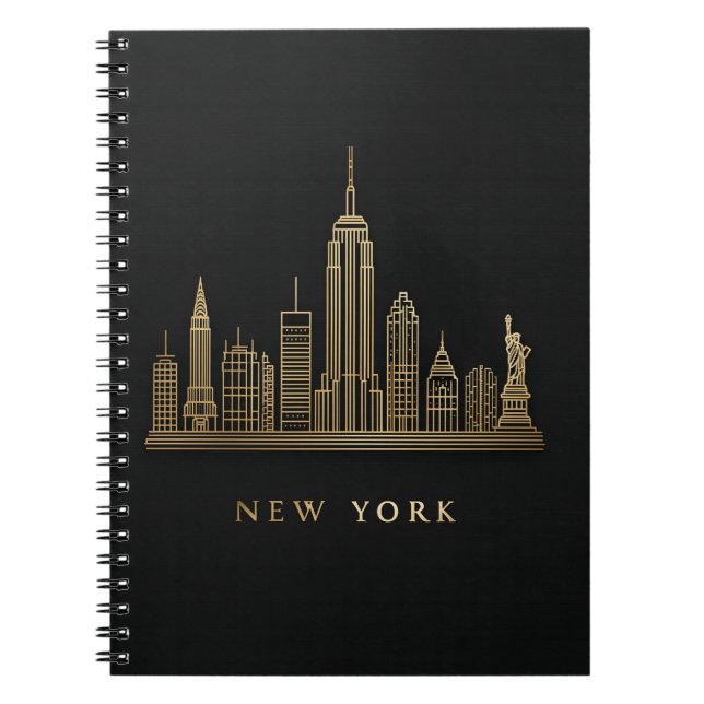 New York City Skyline Gold Line Art Notebook (Front)