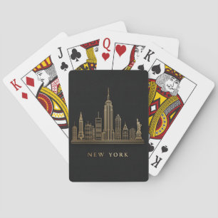 New York City Skyline Gold Line Art Poker Cards