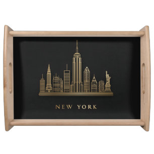 New York City Skyline Gold Line Art Serving Tray