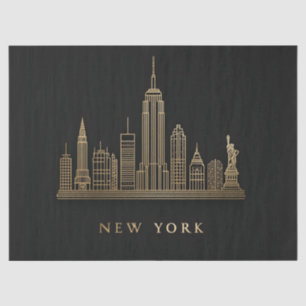 New York City Skyline Gold Line Art Tissue Paper