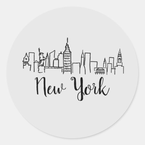 New York City Skyline Illustration  Classic Round Sticker