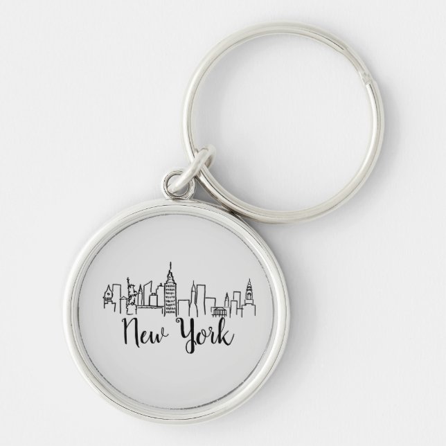 New York City Skyline Illustration Keychain (Front)