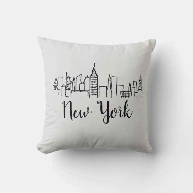 New York City Skyline Illustration Pillow (Front)