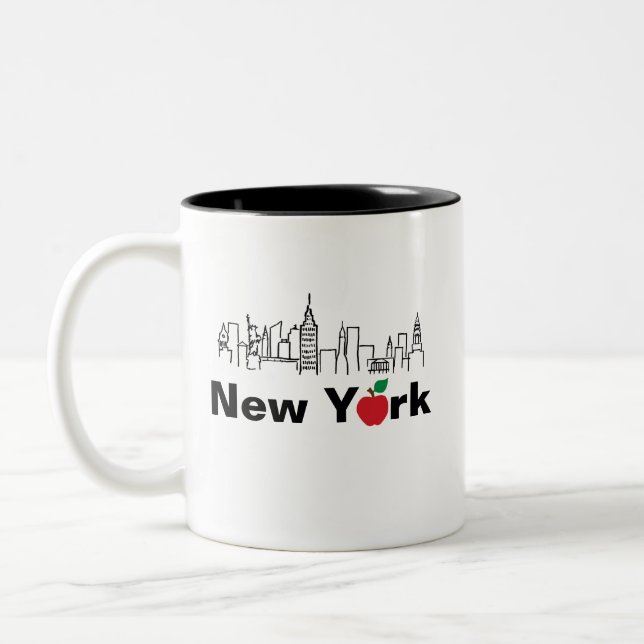 New York City Skyline Illustration Two-Tone Coffee Mug (Left)