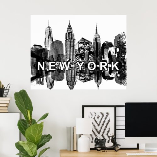 New York City skyline in black and white Poster