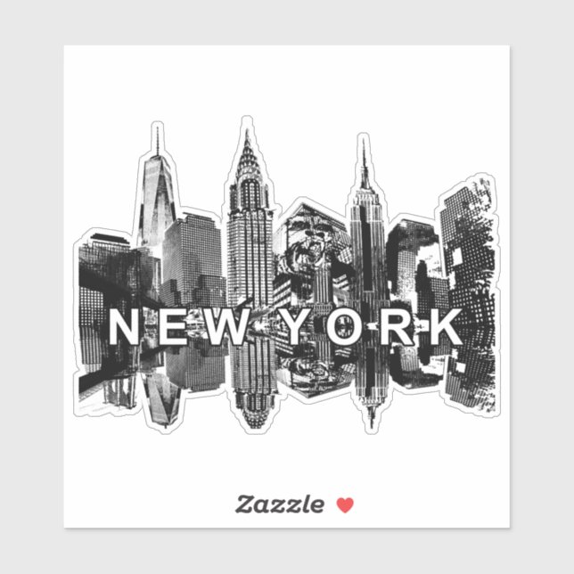 New York City skyline in black ink Sticker (Sheet)