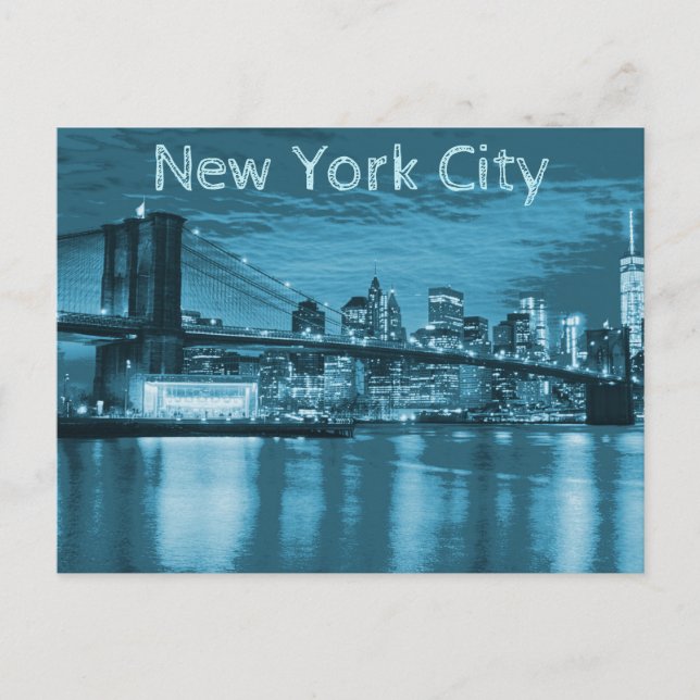 New York City Skyline in Blue Postcard (Front)