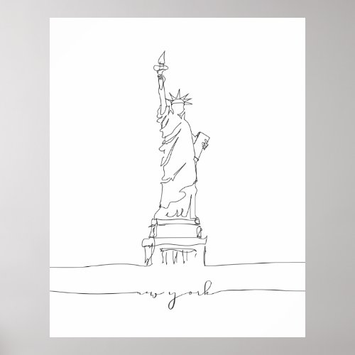 New York City Skyline Lady Liberty Statue Poster