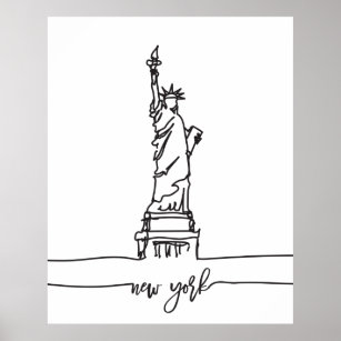 New York City Skyline Lady Liberty Statue Poster