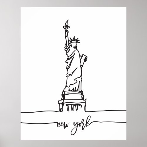 New York City Skyline Lady Liberty Statue Poster