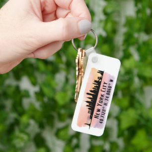 New York City Skyline Latitude and Longitude Keychain