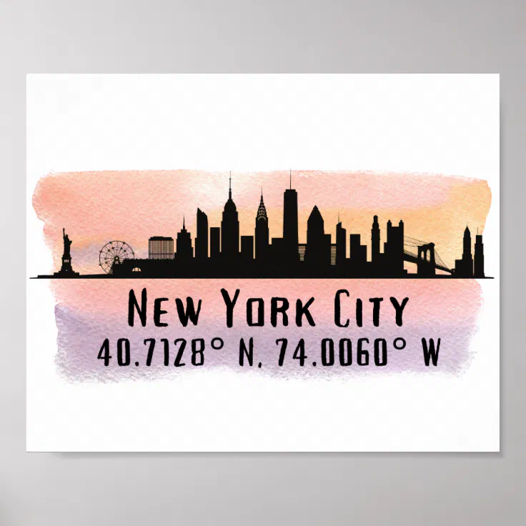 New York City Skyline Latitude and Longitude Poster Zazzle