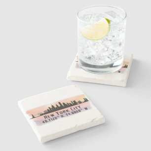 New York City Skyline Latitude and Longitude Stone Coaster