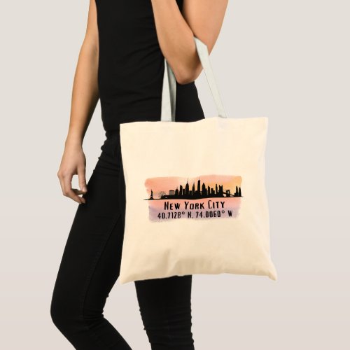 New York City Skyline Latitude and Longitude   Tote Bag