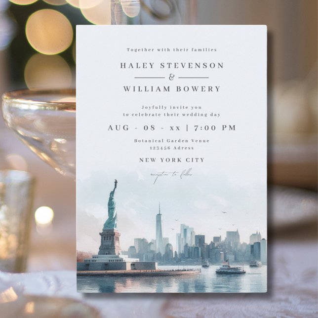 New York City Skyline Liberty Destination Wedding Invitation (Creator Uploaded)