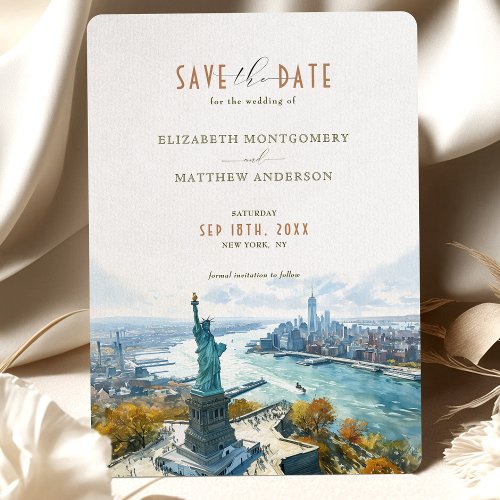 New York City Skyline Liberty Save_the_Date Invitation