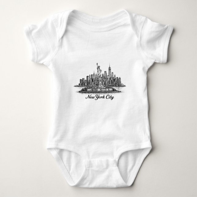 New York City Skyline Line Art Illustration Baby Bodysuit (Front)