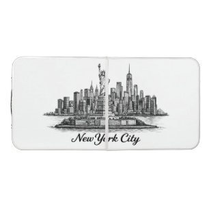New York City Skyline Line Art Illustration Beer Pong Table