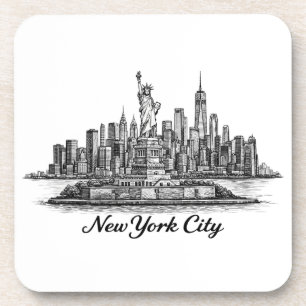 New York City Skyline Line Art Illustration Beverage Coaster