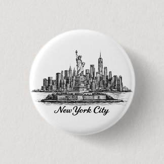 New York City Skyline Line Art Illustration Button