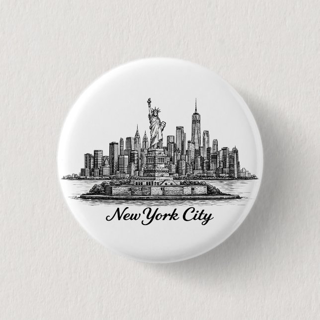 New York City Skyline Line Art Illustration Button (Front)