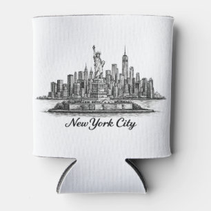 New York City Skyline Line Art Illustration Can Cooler