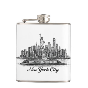New York City Skyline Line Art Illustration Flask