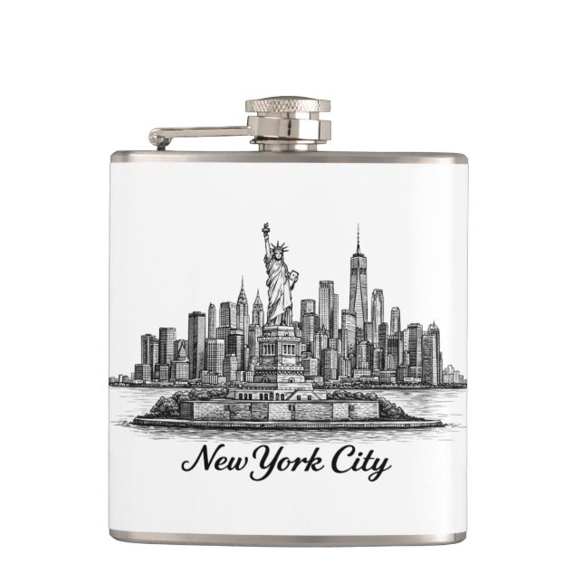 New York City Skyline Line Art Illustration Flask (Front)