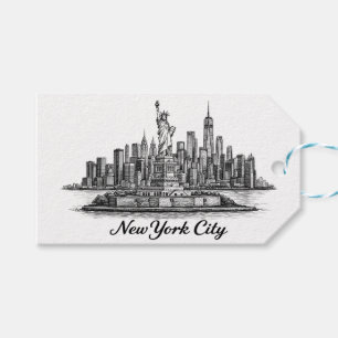 New York City Skyline Line Art Illustration Gift Tags