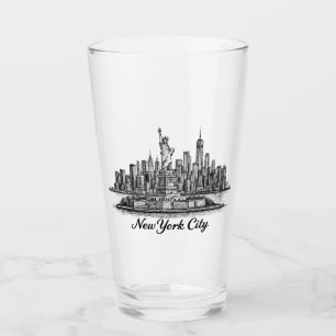 New York City Skyline Line Art Illustration Glass