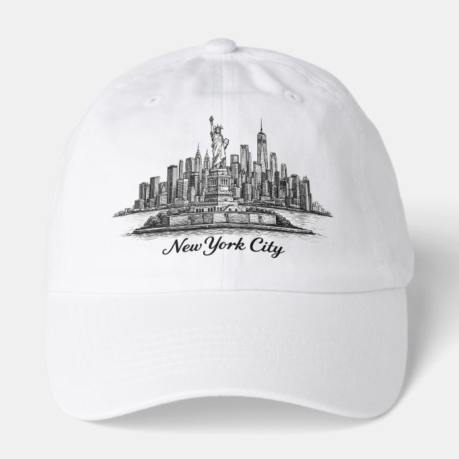 New York City Skyline Line Art Illustration Hat (Front)