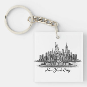 New York City Skyline Line Art Illustration Keychain