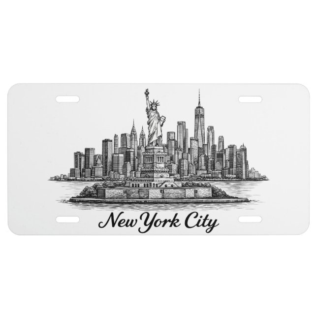 New York City Skyline Line Art Illustration License Plate (Front)