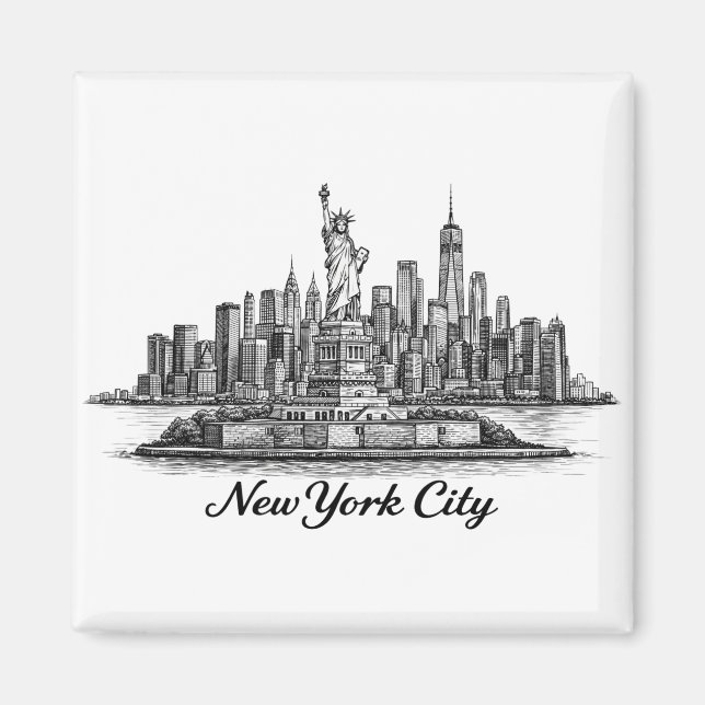New York City Skyline Line Art Illustration Magnet (Front)