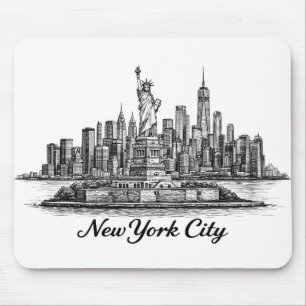 New York City Skyline Line Art Illustration Mouse Pad