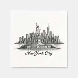 New York City Skyline Line Art Illustration Napkins