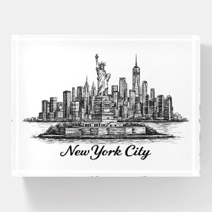 New York City Skyline Line Art Illustration Paperweight