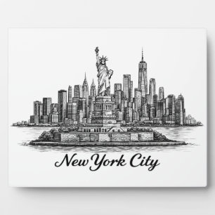 New York City Skyline Line Art Illustration Plaque