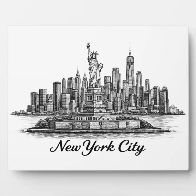 New York City Skyline Line Art Illustration Plaque | Zazzle