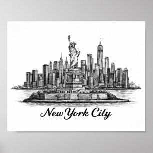 New York City Skyline Line Art Illustration Poster