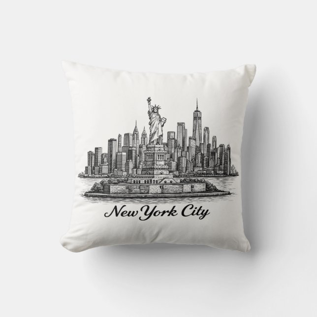 New York City Skyline Line Art Illustration Throw Pillow (Front)