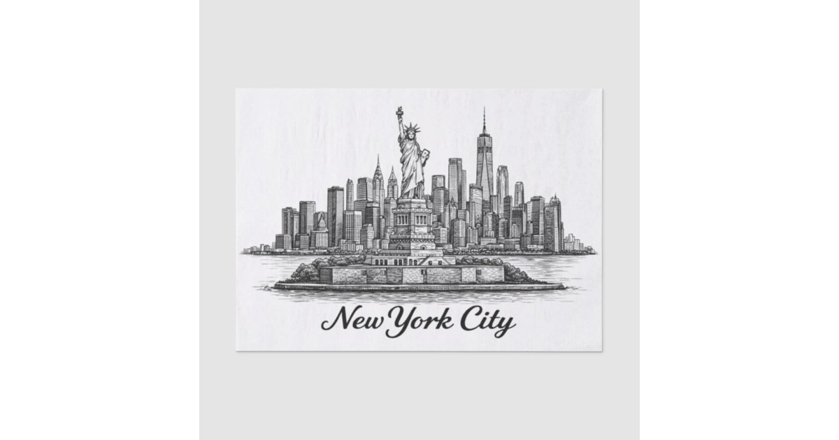 New York City Skyline Line Art Illustration Tissue Paper | Zazzle