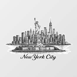 New York City Skyline Line Art Illustration Wall Decal