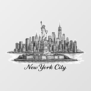 New York City Skyline Line Art Illustration Wall Decal