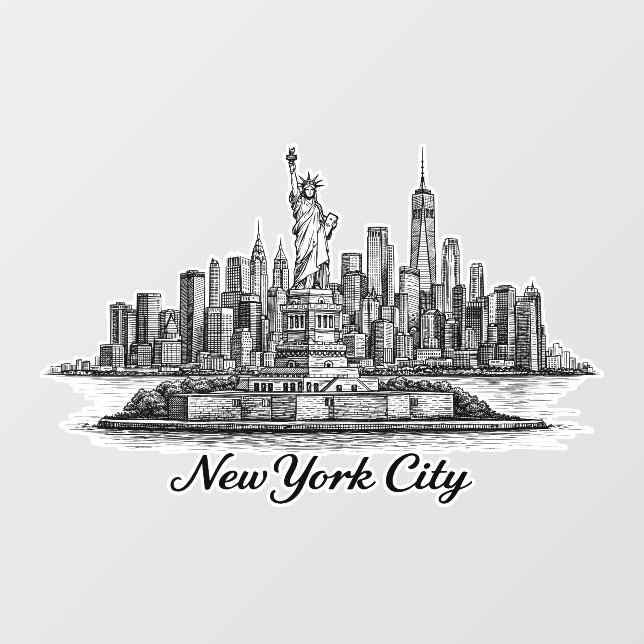 New York City Skyline Line Art Illustration Wall Decal (Front)